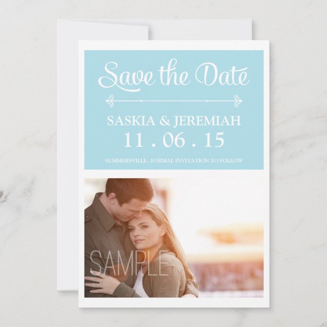 Benutzerdefiniertes Foto Soft Blue Save the Date (Vorderseite)