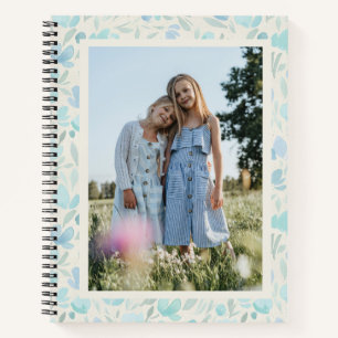 Benutzerdefiniertes Foto Soft Blue Watercolor Flor Notizbuch