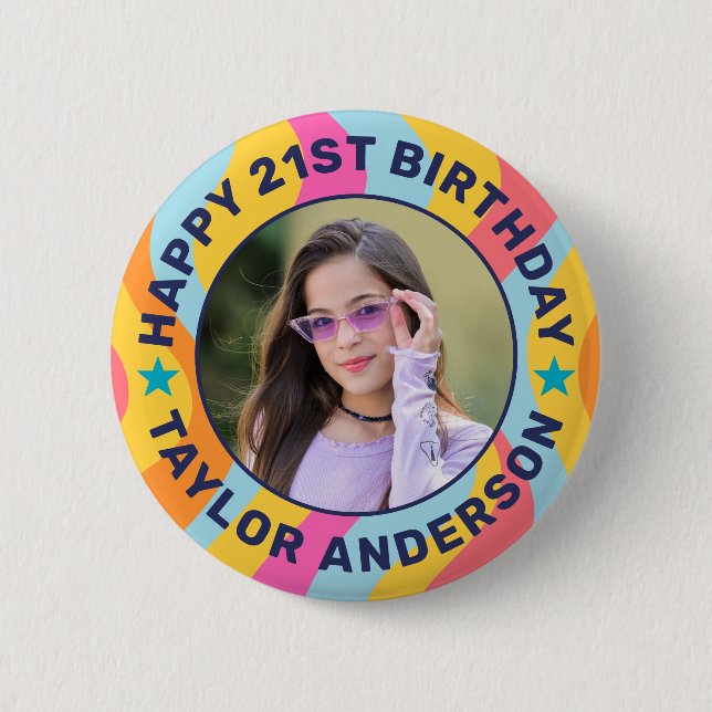Benutzerdefiniertes Foto-Swirl-Muster Groovy Alles Button (Vorderseite)