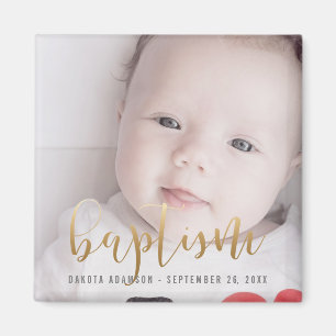 Benutzerdefiniertes Foto   Taufe Goldkalligraphie Magnet