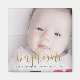 Benutzerdefiniertes Foto | Taufe Goldkalligraphie Magnet