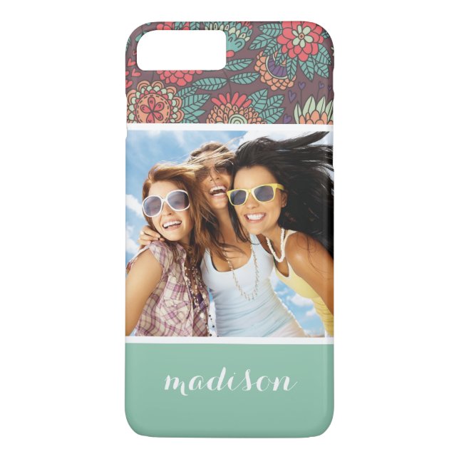 Benutzerdefiniertes Foto und Name Blumenmuster Car Case-Mate iPhone Hülle (Rückseite)