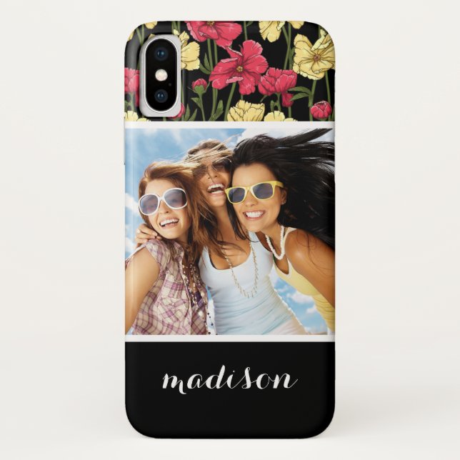 Benutzerdefiniertes Foto und Name Elegantes Blumen Case-Mate iPhone Hülle (Rückseite)