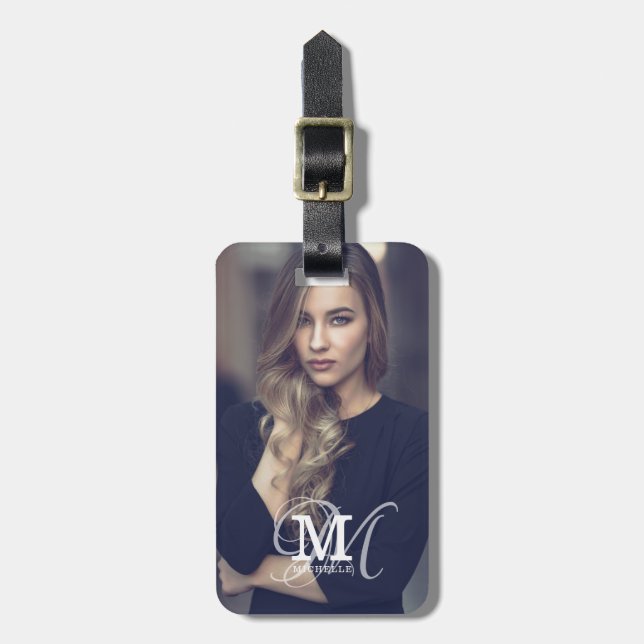 Benutzerdefiniertes Foto und Namenstypografie Gepäckanhänger (Vorderseite vertikal)