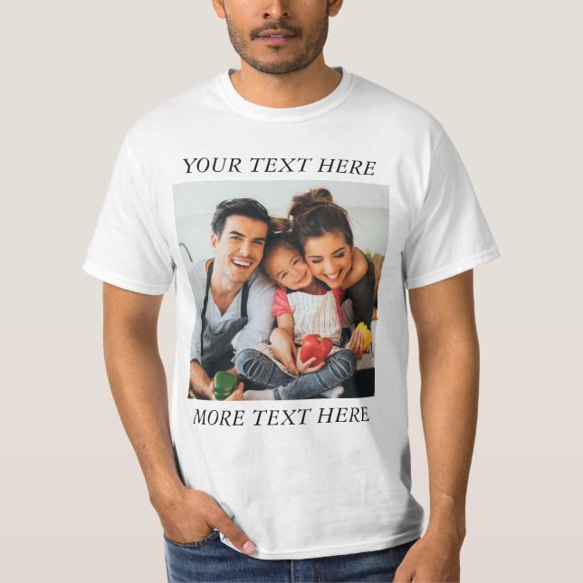 Benutzerdefiniertes Foto und Text oder Name in Wei T-Shirt (Vorderseite)