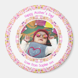 Benutzerdefiniertes Foto Vibrant Pink Happy Green  Magnet