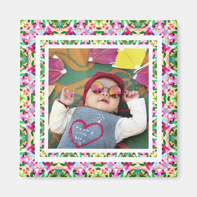 Benutzerdefiniertes Foto Vibrant Pink Happy Green  Magnet (Vorne)