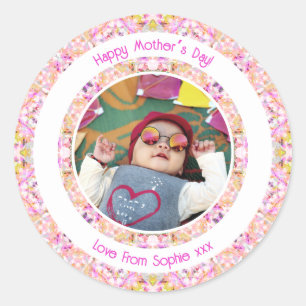 Benutzerdefiniertes Foto Vibrant Pink Happy Green Runder Aufkleber