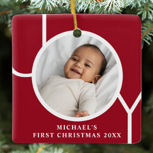 Benutzerdefiniertes Foto vom ersten Weihnachten de Keramikornament
