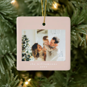 Benutzerdefiniertes Foto Weihnachten Blush Pink Ei Keramikornament