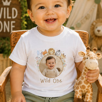 Benutzerdefiniertes Foto Wild One Erstes Geburtsta Baby T-shirt