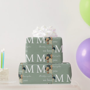 Benutzerdefiniertes Foto Wir lieben dich Mama Grün Geschenkpapier