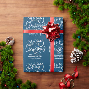 Benutzerdefiniertes Frohe Weihnachten Blau & Weiß Geschenkpapier