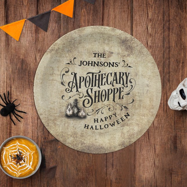 Benutzerdefiniertes Frohes Halloween  Pappteller (Happy Halloween Apothecary Shoppe Custom Paper Plates)