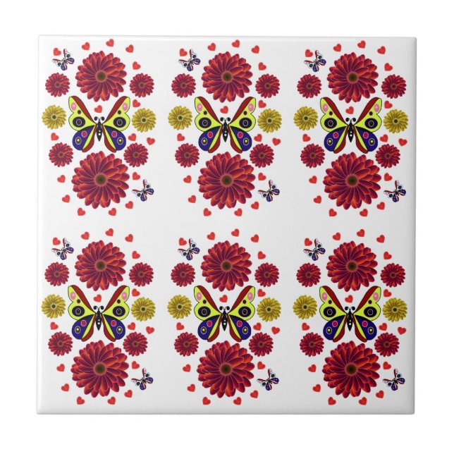 Benutzerdefiniertes Frühlings-Schmetterling-Blumen Fliese (Vorderseite)