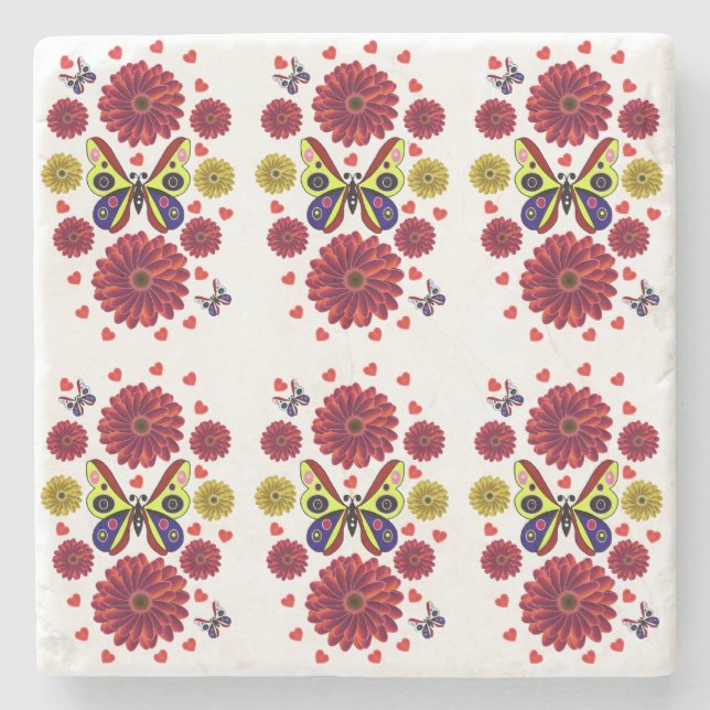 Benutzerdefiniertes Frühlings-Schmetterling-Blumen Steinuntersetzer (Vorderseite)