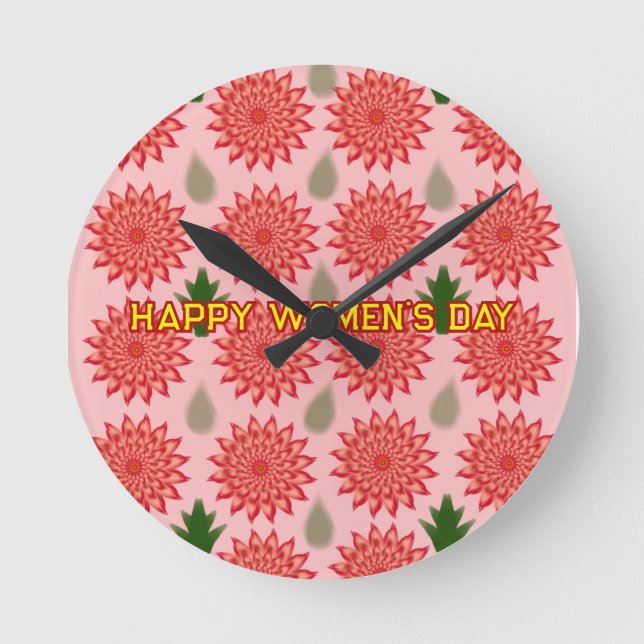Benutzerdefiniertes Frühlingsblumen-Frauen-Tag Pat Runde Wanduhr (Vorderseite)