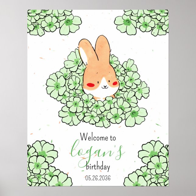 Benutzerdefiniertes Geburtstagsplakat Hase Blumen Poster (Vorne)