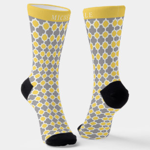 Benutzerdefiniertes Gelb Grau Weiß Geometrisches M Socken