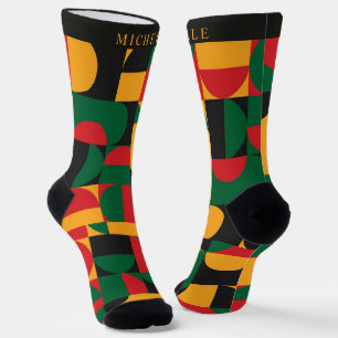 Benutzerdefiniertes Gelb Grün Rot Schwarz Geometri Socken