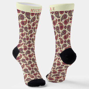 Benutzerdefiniertes Gelb Weiß Braun Rot Paisley-Mu Socken