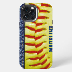 Benutzerdefiniertes gelbes Softball-Muster mit rot iPhone Hülle