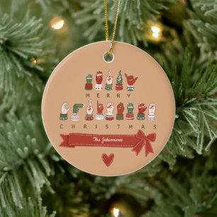 Benutzerdefiniertes gemütliches ASL Frohe Weihnach Keramik Ornament