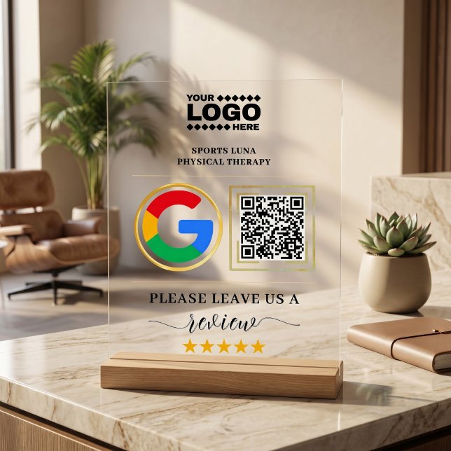 Benutzerdefiniertes Geschäftsbewertungsschild mit  Acrylschild (Custom Business Review Sign with QR Code & Logo)