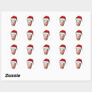 Benutzerdefiniertes Gesicht Foto Weihnachtsmann Hu Runder Aufkleber