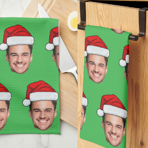 Benutzerdefiniertes Gesichtsfoto Weihnachtsmannhut Geschirrtuch