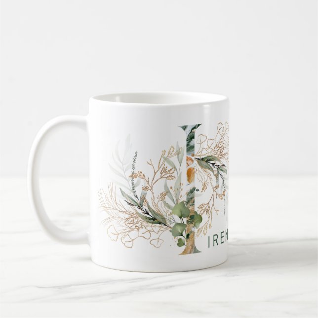 Benutzerdefiniertes Gold-Botanisches Eukalyptus-Mo Kaffeetasse (Links)