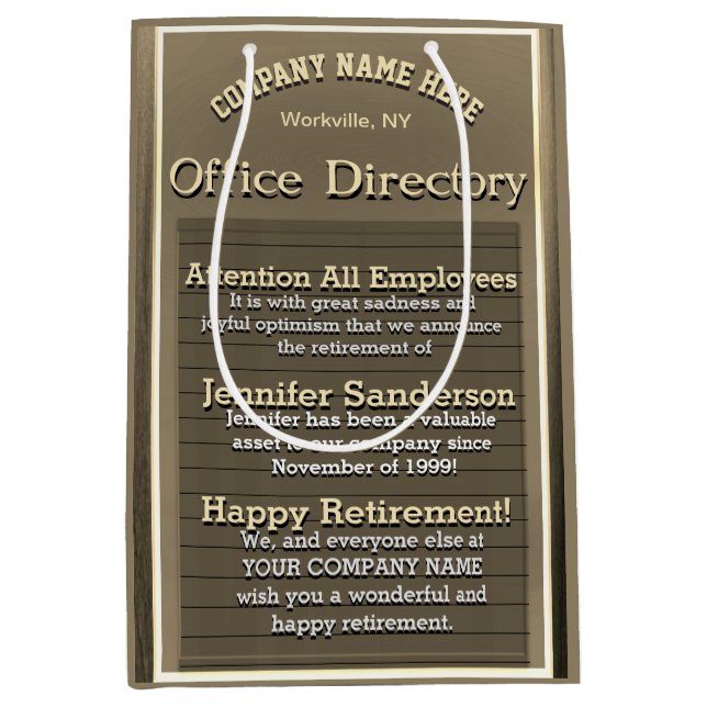 Benutzerdefiniertes Gold-Vintag-Rückzahlungszeiche Mittlere Geschenktüte (Vorderseite)