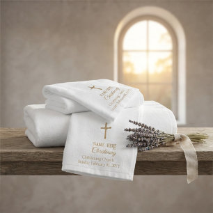 Benutzerdefiniertes Goldenes Kreuz Religiöse Taufe Badhandtuch Set