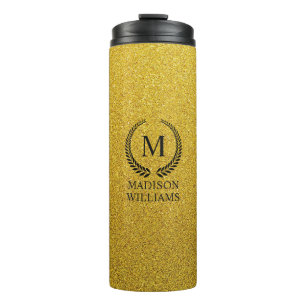 Benutzerdefiniertes Goldenes Schwarz und Gold Glit Thermosbecher