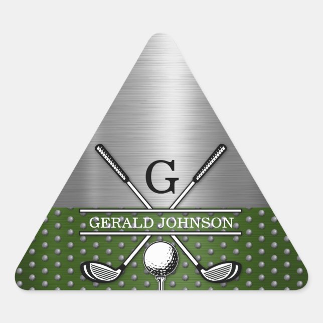 Benutzerdefiniertes Golf-Monogramm-Design Dreieckiger Aufkleber (Vorderseite)
