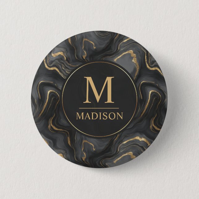 Benutzerdefiniertes Grau Schwarz und Gold Glitter  Button (Vorderseite)
