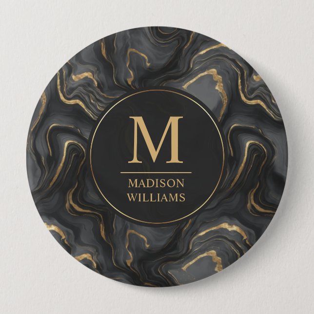 Benutzerdefiniertes Grau-Schwarz- und Gold-Glitter Button (Vorderseite)
