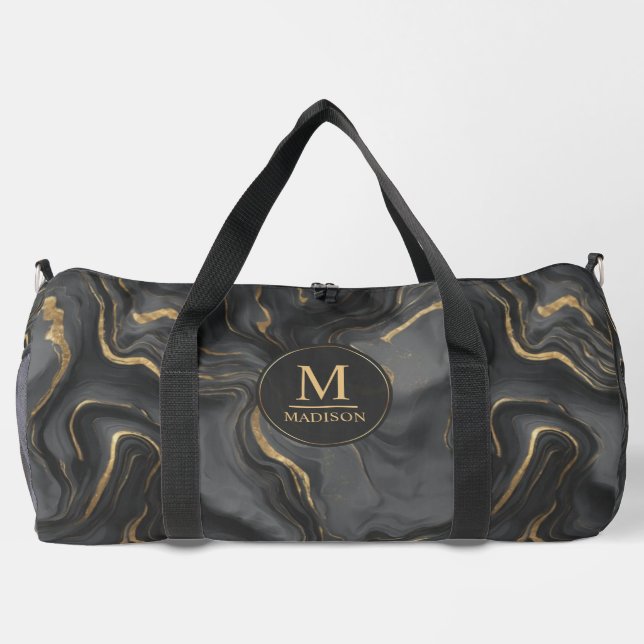 Benutzerdefiniertes Grau Schwarz und Gold Glitter  Duffle Bag (Rückseite)
