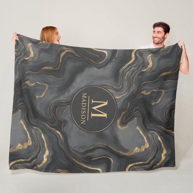 Benutzerdefiniertes Grau Schwarz und Gold Glitter  Fleecedecke (Beispiel)