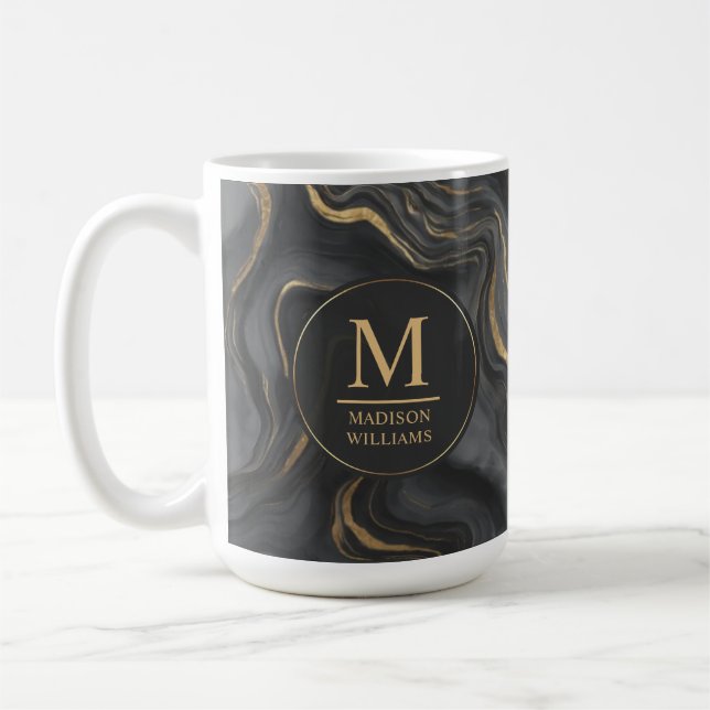 Benutzerdefiniertes Grau Schwarz und Gold Glitter  Kaffeetasse (Links)