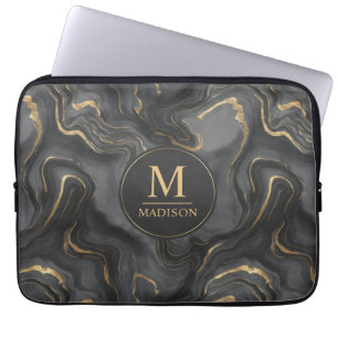 Benutzerdefiniertes Grau Schwarz und Gold Glitter Laptopschutzhülle