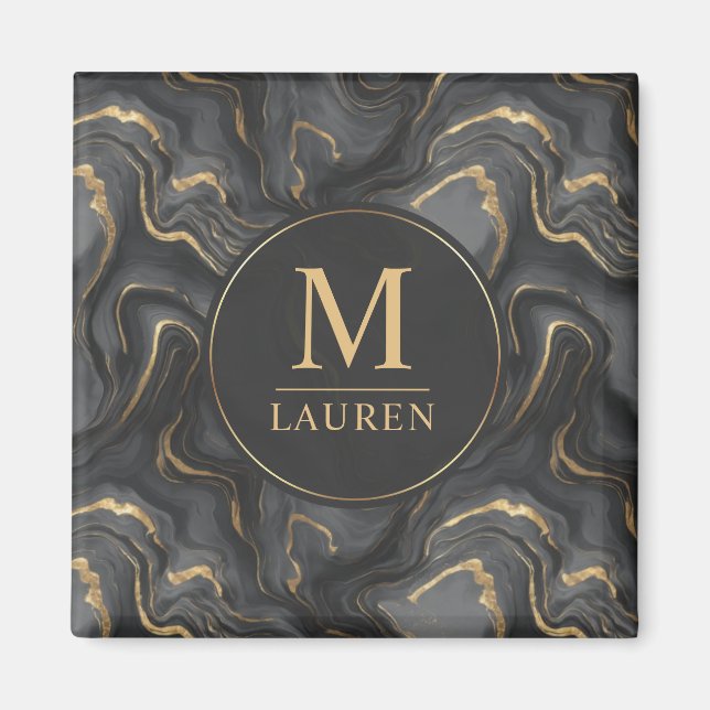Benutzerdefiniertes Grau-Schwarz und Gold-Glitter- Magnet (Vorne)