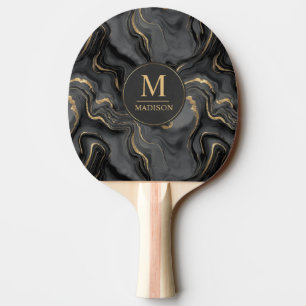 Benutzerdefiniertes Grau Schwarz und Gold Glitter Tischtennis Schläger