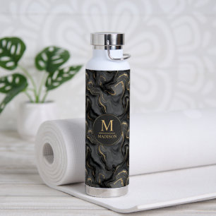 Benutzerdefiniertes Grau Schwarz und Gold Glitter Trinkflasche