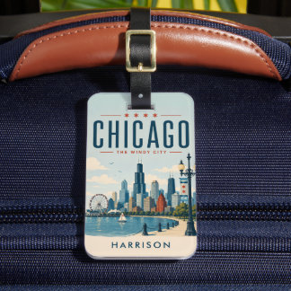 Benutzerdefiniertes Grün Nostalgisch USA Chicago I Gepäckanhänger