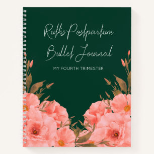 Benutzerdefiniertes grünes florales Wochenbett-Tag Notizbuch
