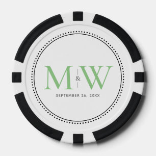 Benutzerdefiniertes grünes monogrammiertes Hochzei Pokerchips