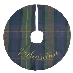 Benutzerdefiniertes grünes Tartan-Karo traditionel Leinenimitat Weihnachtsbaumdecke