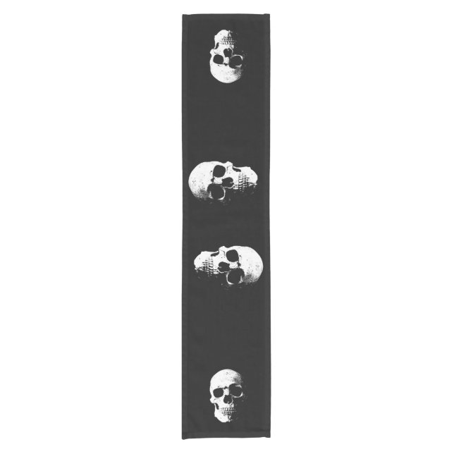 Benutzerdefiniertes Halloween-Party Skull Black &  Kurzer Tischläufer (Vorderseite)