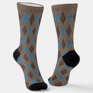 Benutzerdefiniertes Hellblau Dunkelbraun Grau Argy Socken
